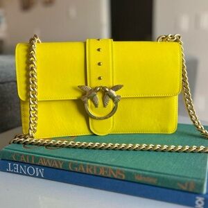 Pinko Pinko Yellow Chartreuse statement Leather Bag - Pinko Love Bag